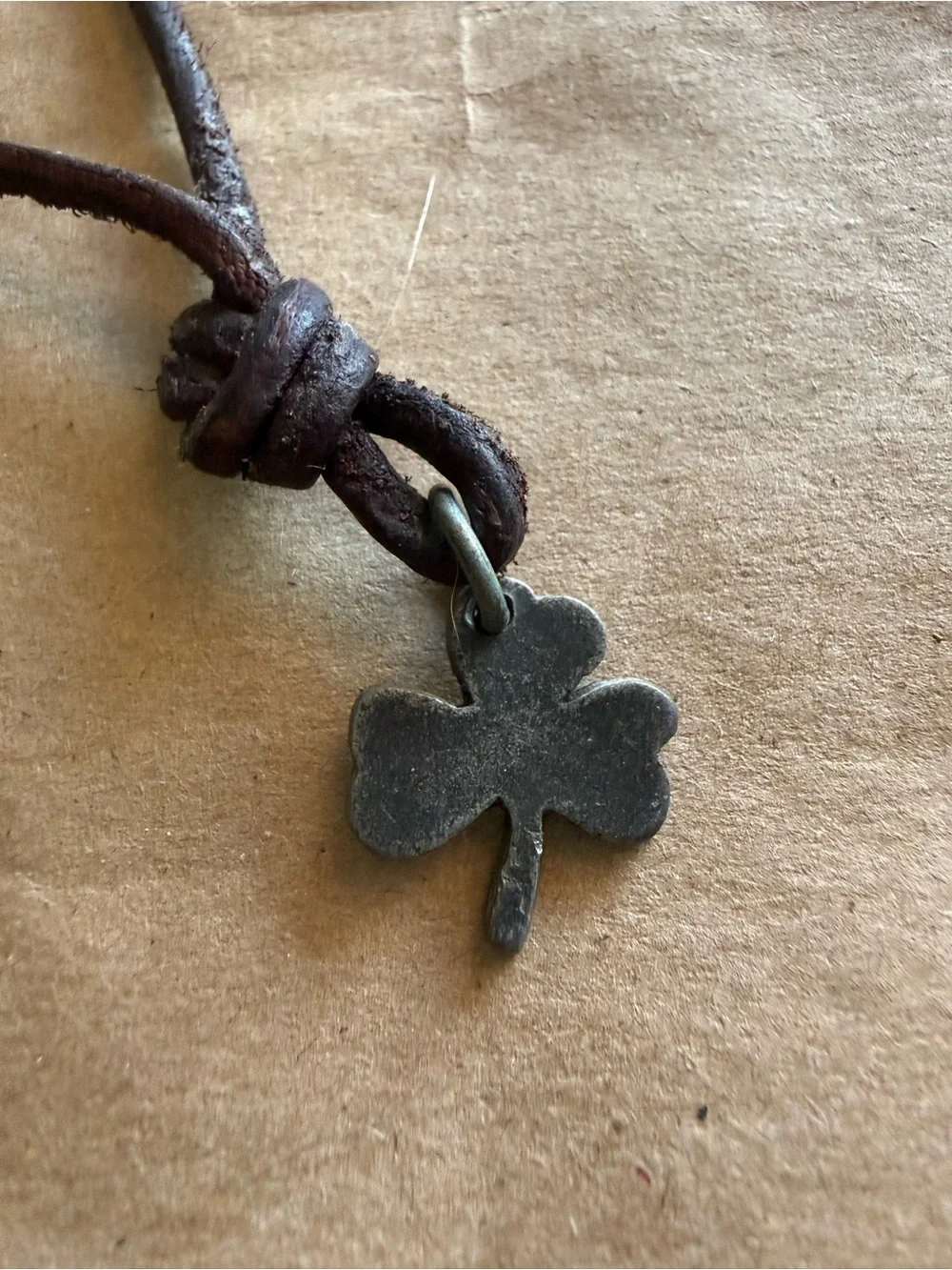 Men's Brown Leather Cord Necklace with Clover Pendant